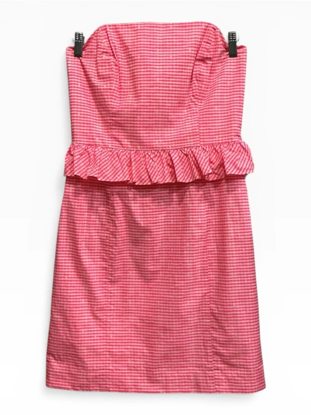 Lilly Pulitzer Lowe Dress Fiesta Pink Pretty Gingham Peplum Cotton Mini 6 - Picture 2 of 8